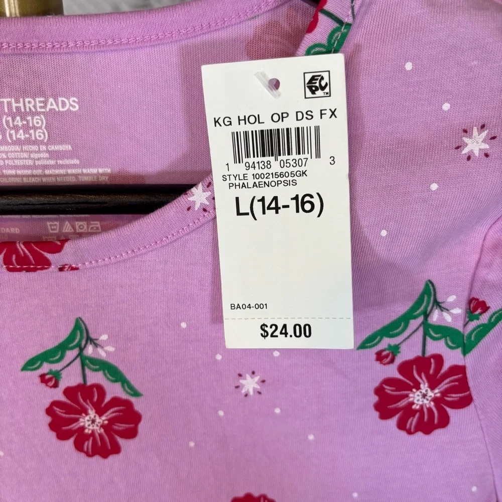 New Epic Threads Girls Dress XL 14 16 Pink Floral Long Sleeve Cotton Blend Play